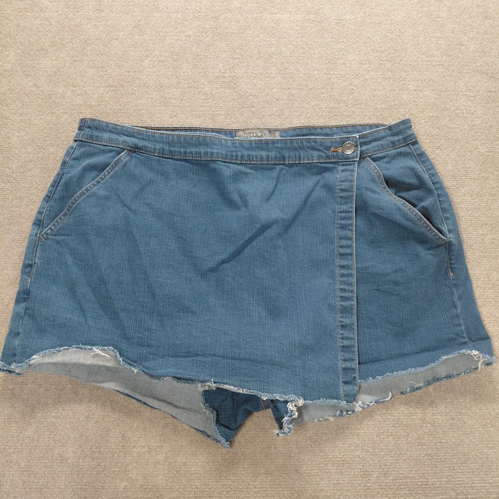 Torrid Womens Plus Size 22 Denim Jean Skort Blue Wrap Front Stretch Cotton Skirt